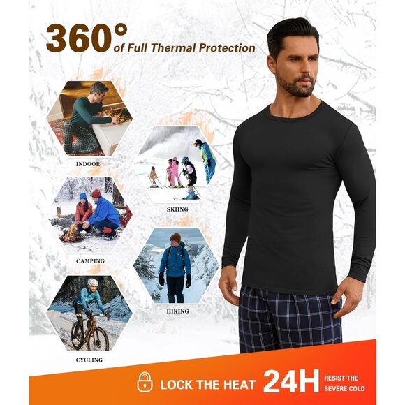 Thermal Underwear for Men High Stretch Fleece Lined Long Sleeve Crewneck Thermal - Picture 6 of 9